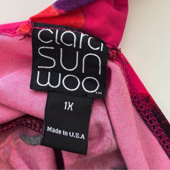 Clara Sunwoo Back Keyhole Floral Blouse 1X Pink Short Sleeve - Picture 5 of 7